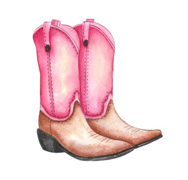 Gösterişli desenleri olan iki şık pembe kovboy çizmesi, canlı bir Batılı estetiği vurguluyor. Çizmeler işçiliği ve eğlenceli renk seçimlerini ön plana çıkarıyor, onları göz alıcı kılıyor..