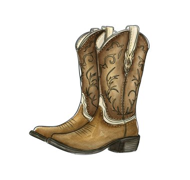 Detaylı kovboy çizmeleri dekoratif dikişli klasik bir kahverengi deri tasarımı sergiliyor. Ülke temalı ya da günlük kıyafetleri için mükemmel..