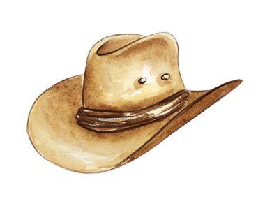 İki suluboya kovboy şapkası. Kırsal, elle boyanmış bir resim..