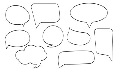 Konuşma baloncukları. Beyaz arka planda izole edilmiş konuşan konuşma topları topluluğu. Vektör illüstrasyonu