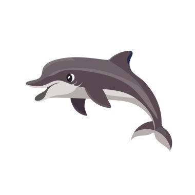 El çizimi bir yunus. Beyaz arka planda izole edilmiş komik yunuslar. Yazdırma, tekstil, web tasarımı. Vektör illüstrasyonu