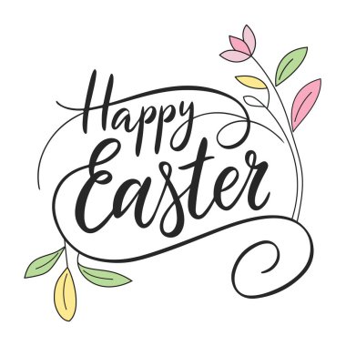 Mutlu Paskalyalar. İlham verici el yazısı metni. Mektup. Vektör çizimi. Pankart, kartpostal