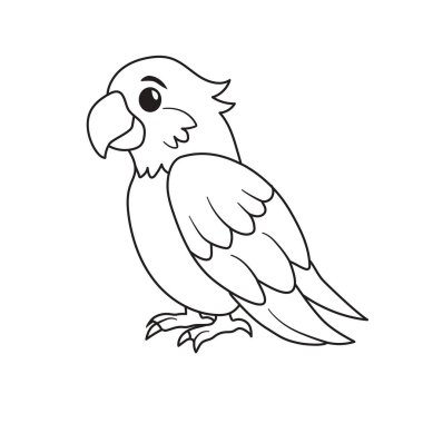 Çocuklar için boyama sayfası şirin papağan. Beyaz arkaplanda izole edilmiş vektör illüstrasyon eli. Çocuklar için web tasarımı, baskı ve renklendirmede kullanılabilir.