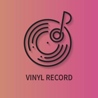 Disk jokeyi olan bir ikon. Gramofon, vinil plak, DJ, retro radyo. Vektör illüstrasyonu