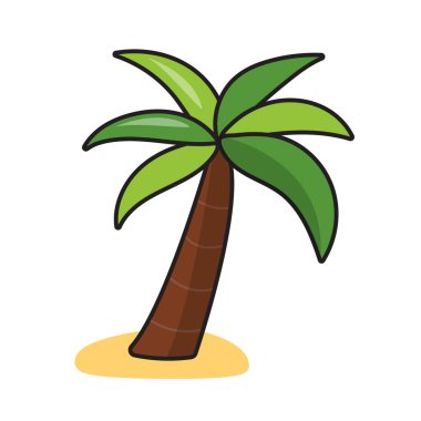 El çizimi palmiye ağacı simgesi beyaz arkaplanda izole. Deniz kenarında bir yaz tatili için tasarım konsepti. Web tasarımı, baskı, tekstil ve paketlemede kullanılabilir. Vektör illüstrasyonu.