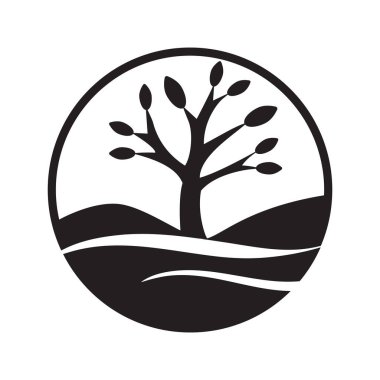 Suyun aktığı bir ağaç. Doğa, ekoloji, kuraklığa karşı savaş. Simge, logo, vektör çizimi. Yazdır, web tasarımı, kartpostal, sosyal medi