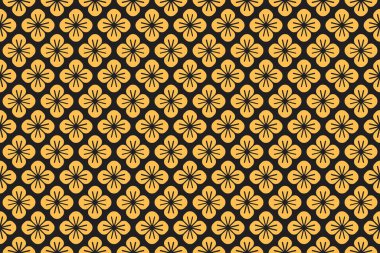 Lüks siyah ve altın rengi bir şemada soyut geometrik çiçek elementleriyle kusursuz vektör deseni. Vektör illüstrasyonu