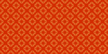 Turuncu arka planda soyut geometrik çiçek elementleriyle kusursuz vektör deseni. Vektör illüstrasyonu