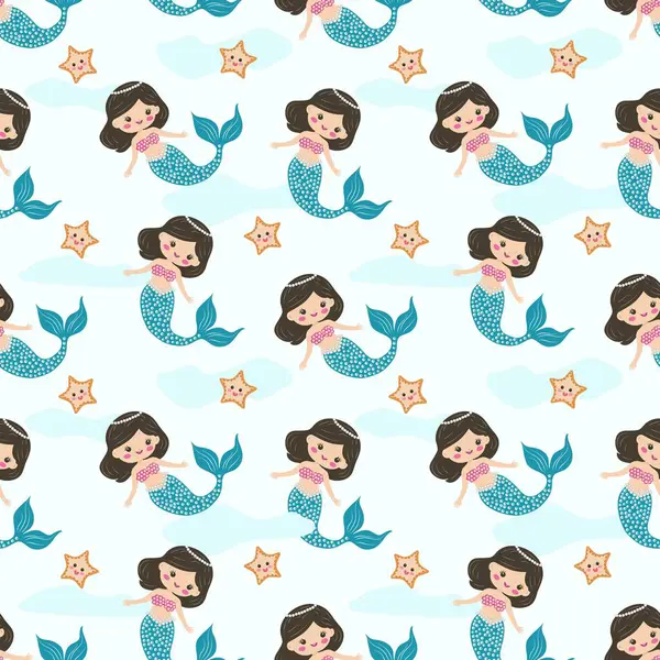 Sevimli deniz kızının kusursuz deseni. Harika bir deniz altyapısı. Vektör illüstrasyonu