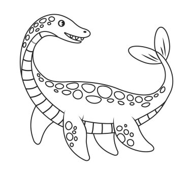 Coloring book cute dinosaur plesiosaurus isolated on a white background.  Vector illustration.