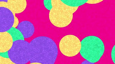 Pembe arkaplanda gürültülü renkli dairelerin soyut örtüleri. Bu varlık yaratıcı tasarım projeleri için uygundur. Dijital oluşumlar için modaya uygun ve canlı grafik ögeleri.