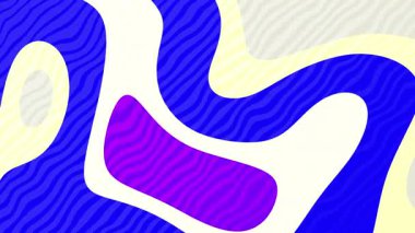 Açık arkaplanda beyaz ve mor organik şekillerle vurgulanmış, yatay çizgilerle dolu neşeli, dalgalı bir mavi şekil. Tasarım soyut ve modern, dijital medya için ideal.