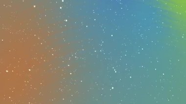 Ilık kahverengiden serin deniz mavisi ve yeşil tonlara dönüşen, yıldızları andıran küçük beyaz noktalarla benekli radyal bir arkaplan. Dizaynın kozmik, ruhani bir havası var.