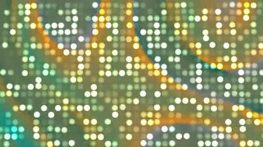 İnce dalga desenleri olan yeşil ve sarı bir gradyan üzerinde parlayan beyaz noktalar içeren dijital bir arkaplan. Tasarım, enerjik bir atmosferle canlı ve geleceksel bir etki yaratıyor..