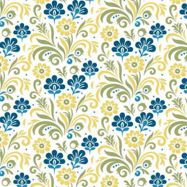 Duvar kağıdı ve kumaş için karmaşık botanik detaylarıyla kusursuz dijital desenli çiçek deseni.