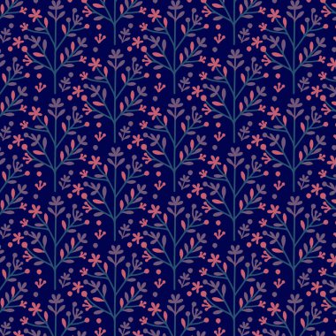 Tekstil moda baskısı ve duvar kağıdı tasarımı için zarif botanik motiflere sahip kusursuz çiçek deseni