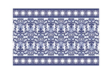 Tekstil ve baskı için antika klasik sınır tasarımına sahip kusursuz mavi çiçek deseni