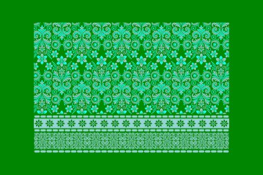 Eski halı tasarımlarından esinlenerek dekoratif kenarlı mavi, pürüzsüz çiçek deseni