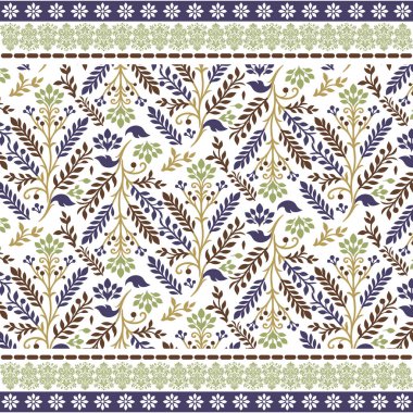 Moda baskısı için kusursuz bir tekrarı olan zarif çiçekli sınır nakış deseni.