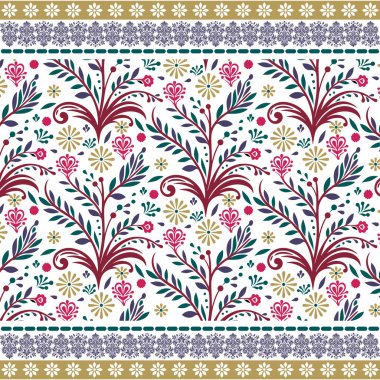 tekrar çiçek desenli çarşaf dokusu ve Arap süsü kenar nakışı