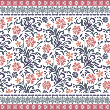 Arap süsü ve geometrik etnik sınır ile kusursuz tekrarlanan çiçek deseni