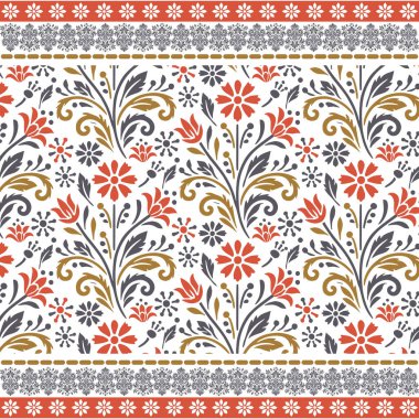 Geleneksel nakış motifi çiçek deseni kumaş için tekrar dikişsiz kenar