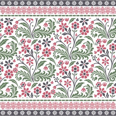 Duvar kâğıdı baskısı için dikişsiz kenarı olan dekoratif motif işlemeli çiçek deseni