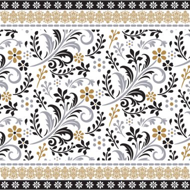 Her tarafında çiçek desenleri ve Arap süslemeleri olan dikişsiz Hint deseni.