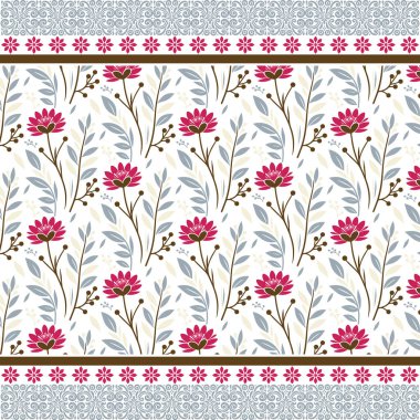 tekrar çiçek desenli yastık kaplaması tasarımı ve klasik sınır nakışı