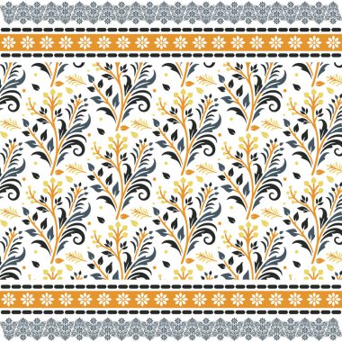 Sersemletici botanik desenler. Çiçeksiz kenar ve geleneksel işlemeli.