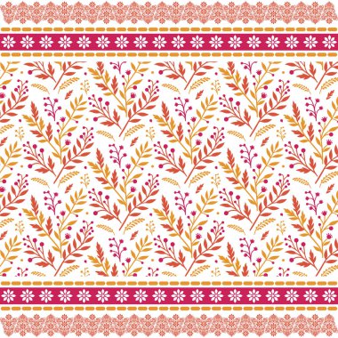 Duvar kağıdı baskısı için karmaşık nakış işleme motifi ile dekoratif çiçek sınır deseni