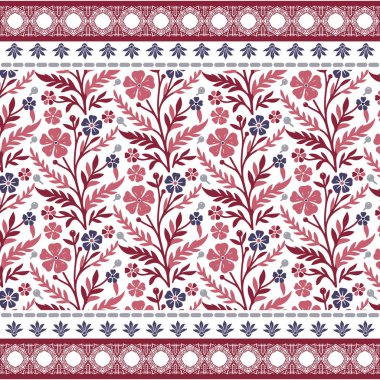 Çiçek desenli ve geleneksel nakış motifli kusursuz duvar kağıdı baskısı