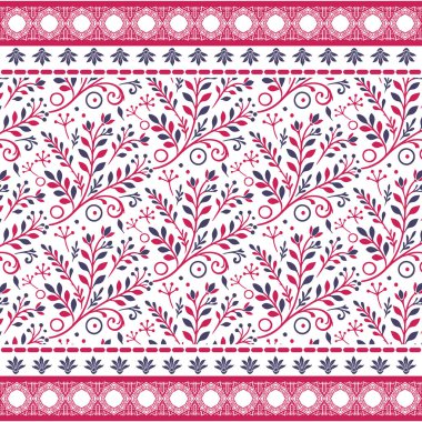 Her tarafı çiçek desenli klasik tekstil grafikleri ve karmaşık sınır nakışı.