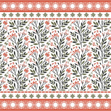 Etnik sınır ve dekoratif sanat tasarımı ile kusursuz çiçek deseni