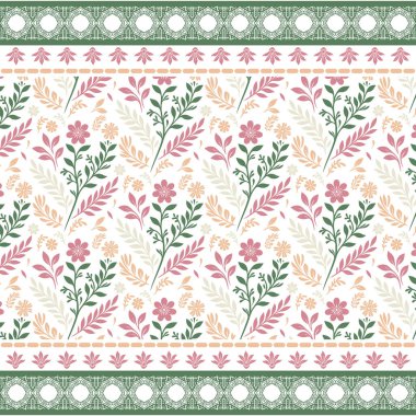 Döşeme ve giysi için süslü çiçekli dekoratif Hint deseni.