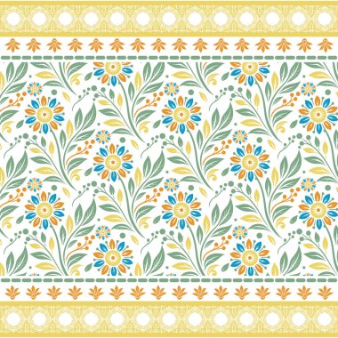 Arap süslemesi kenarlı botanik çiçek desenli moda deseni