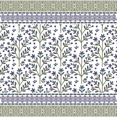 Tekstil baskısı için geleneksel Hint sınır nakışlarıyla karışık çiçek deseni.