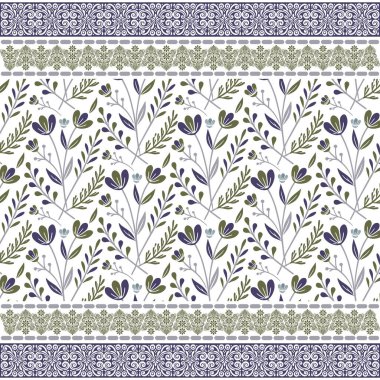 Süslü çiçek desenli dijital kumaş baskısı ve kusursuz sınır tasarımı