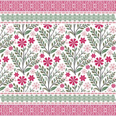 Moda için dekoratif sınır nakışlı geometrik etnik esinlenilmiş çiçek deseni