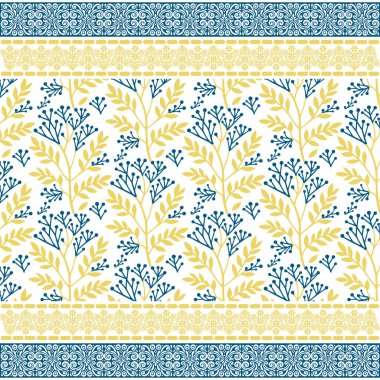 Tekstil baskıları için klasik süsleme sınırı olan karmaşık botanik dikişsiz desen