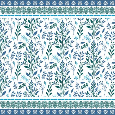 Duvar kâğıdı ve kumaş baskısı için sınırdan esinlenilmiş süs sanatıyla çiçek desenini tekrarla