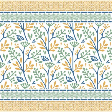 Kumaş ve yatak için dikişsiz vintage kenarı olan çarpıcı süs çiçekleri deseni