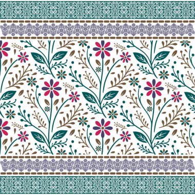 Tekstil ve yatak için detaylı süsleme sanatıyla karışık, dikişsiz çiçek deseni.