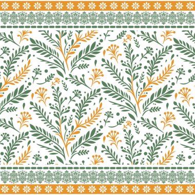 Duvar kâğıdı ve tekstil için etnik sınırı olan karmaşık süslemeli sanat çiçekleri deseni