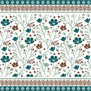 Dijital sanat eserleri ve moda tasarımları için soyut süs çiçekleri sınır deseni