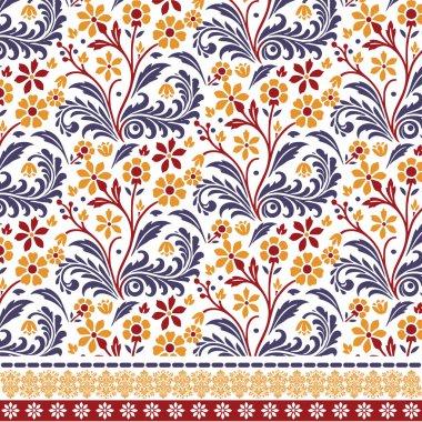 Ambalaj kağıdı ve moda tasarımları için zarif kenar dokusuna sahip kusursuz çiçek deseni.