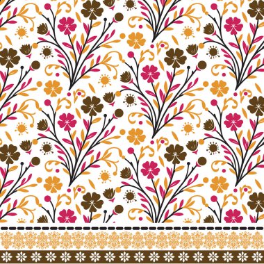 Duvar kağıdı ve tekstil grafikleri için zarif botanik kenarı olan kusursuz çiçek deseni.