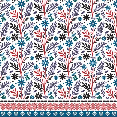 Duvar kâğıdı ve moda baskıları için zarif bir sınır çizimi olan kusursuz çiçek deseni.