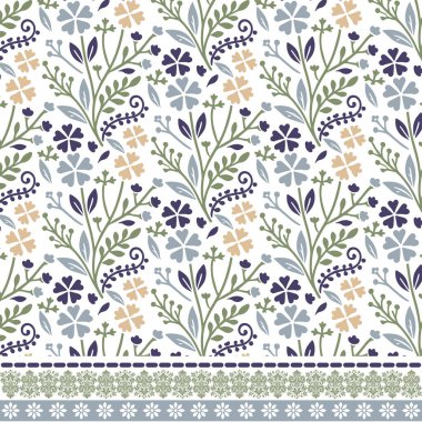Dijital baskı ve paketleme şablonları için karmaşık sınır motiflerine sahip kusursuz çiçek deseni