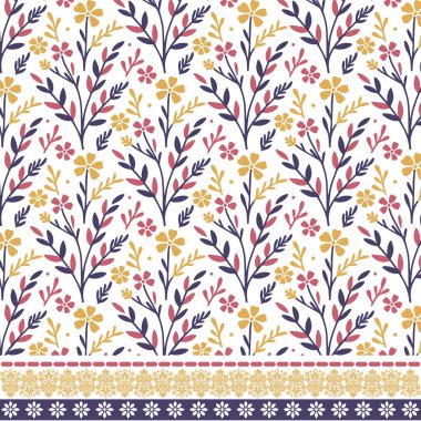 Tekstil ve dijital baskı tasarımları için karmaşık dekoratif kenarlı kusursuz çiçek çizimleri